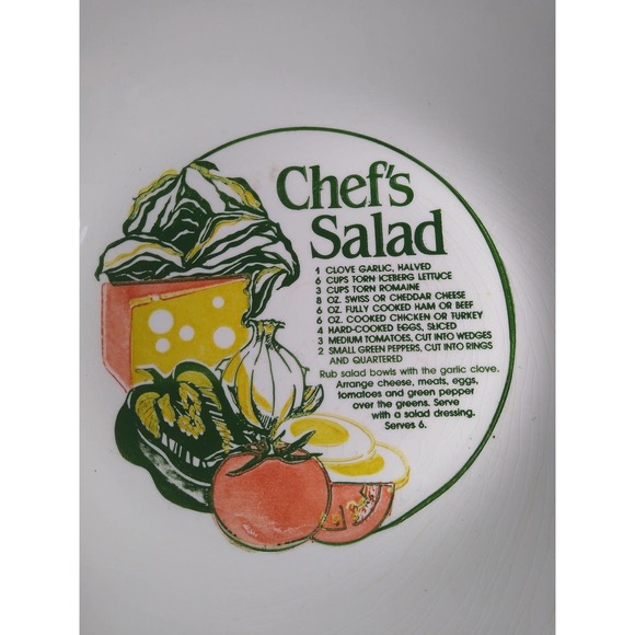 Vintage 1980s chef salad recipe serving bowl - Picture 2 of 5